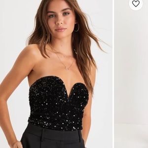 Sparkling Influence Black Velvet Sequin Strapless Crop Top NWT